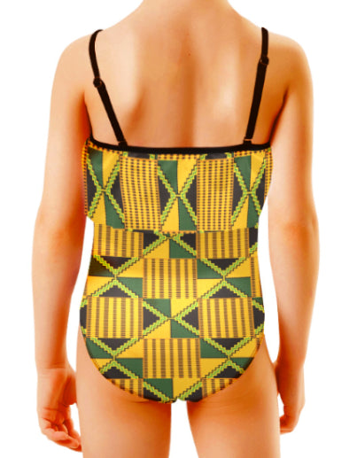 Girls Kente Print Ruffle One-Piece Swimsuit