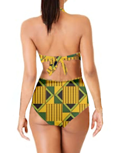 Kente Halter Frilled One-Piece Swimsuit