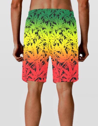 Jamaican Ganja Leaf Print Swim Shorts