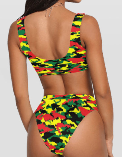 Jamaican Camouflage Map Sport Bikini