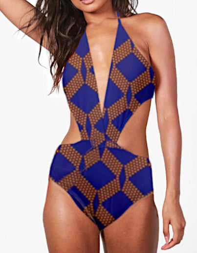 Kente Deep-V One-Piece Swimsuit
