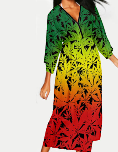 Ganja Print Dress in Rasta Colours