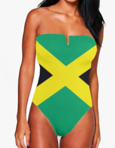 Jamaican Flag Strapless One-Piece Swimsuit