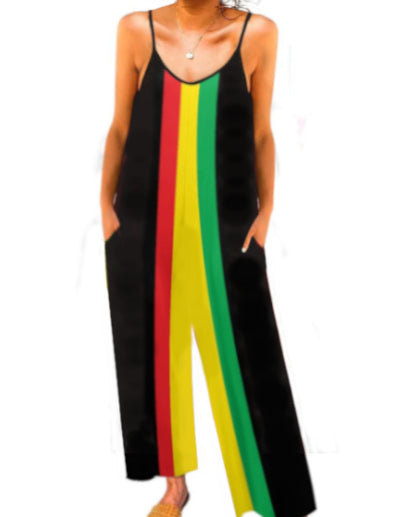 Black Striped Sleeveless Jumpsuit