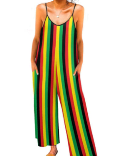 Striped Sleeveless Jumpsuit in Rasta Colours
