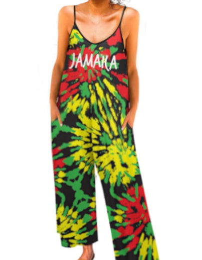 Jamaica Tie Dye Sleeveless Jumpsuit in Rasta Colours