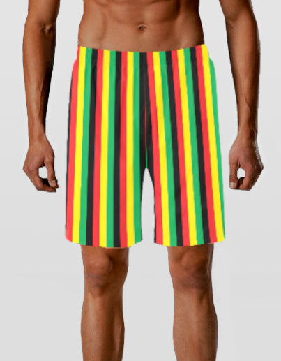 Jamaican Striped Swim Shorts in Rasta Colours