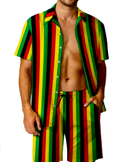 Jamaican Striped Shirt and Shorts Set in Rasta Colours