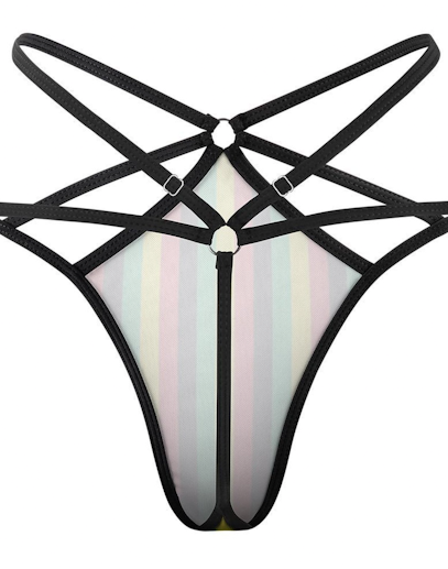 Jamaican Striped Mesh Thong in Rasta Colours