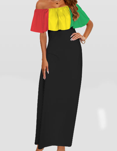 Ruffle Off-The-Shoulder Dress in Rasta Colours
