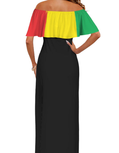 Ruffle Off-The-Shoulder Dress in Rasta Colours