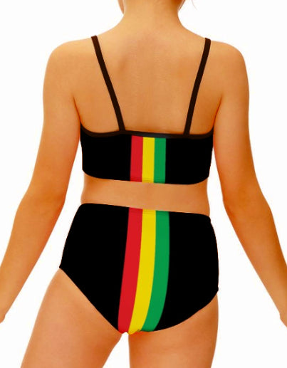 Girls' Striped Two-Piece Swimsuit in Rasta Colours