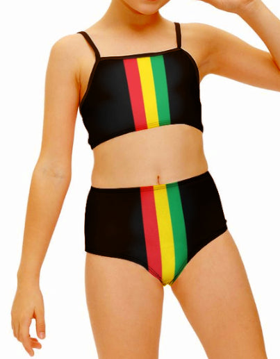 Girls' Striped Two-Piece Swimsuit in Rasta Colours