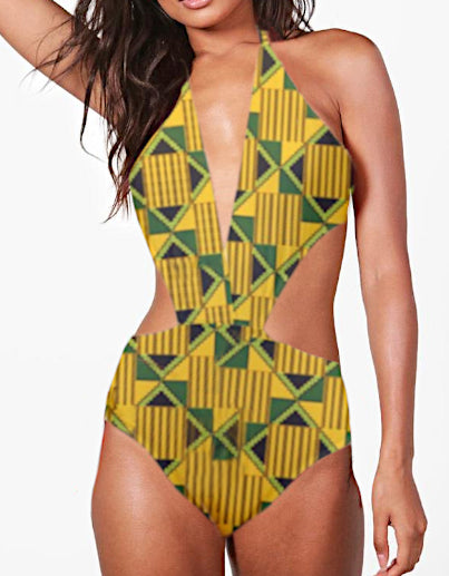 Kente Deep-V One-Piece Swimsuit