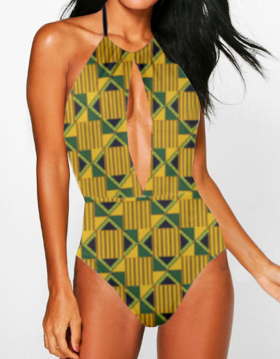 Kente Halter One-Piece Swimsuit